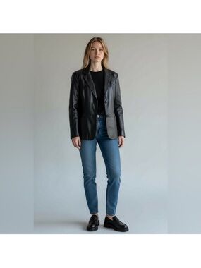 Danier Leather neutral black classic Y2K retro edgy blazer jacket size large